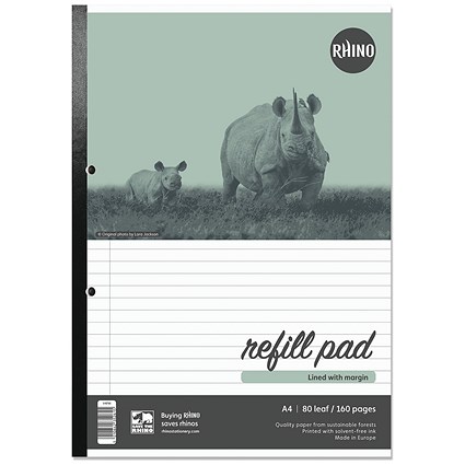 Rhino A4 Refill Pad, 160 Pages, Ruled/Margin, Pack of 10