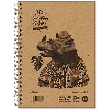 Rewind Notebooks Rhino Recycled Wirebound Notebook, A5, Ruled, 160 Pages, Pack of 5 ...