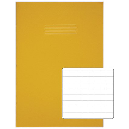 Rhino Exercise Books, 80 Pages, A4, 10mm Squares, Yellow Contract, Pack of 50