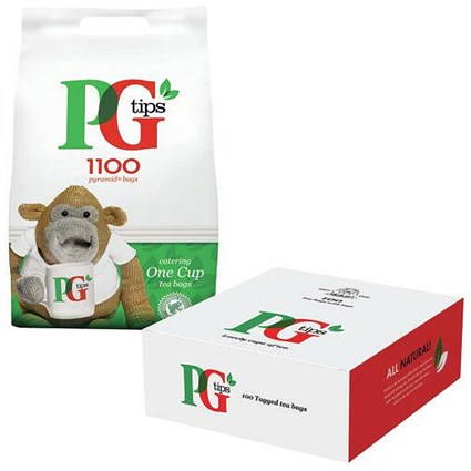PG Tips 1 Cup Pyramid Tea Bags - Pack of 1100 x 1 - Free PG Tips Tea String and Tag Bags - Pack of 100