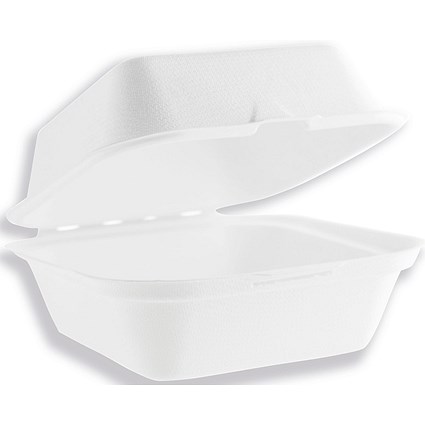 Vegware Bagasse Takeaway Box, Clamshell, 152x152mm, White, Pack of 500