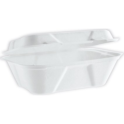 Vegware Bagasse Takeaway Box, Clamshell, 178x127mm, White, Pack of 500