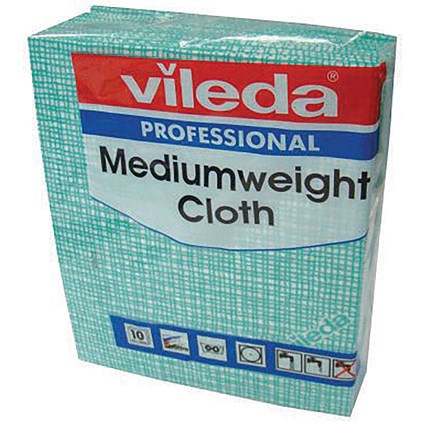 Vileda Medium Weight Cloth, 420x380mm, Green, Pack of 10 Vileda Medium Weight Cloth, 420x380mm, Green, Pack of 10