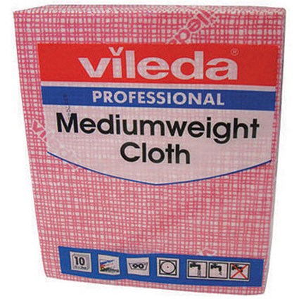 Vileda Medium Weight Cloth, 420x380mm, Red, Pack of 10