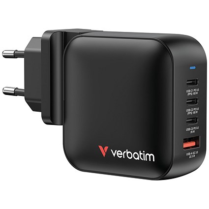 Verbatim Mini GaN 100W 4 Port Wall Charger, Black