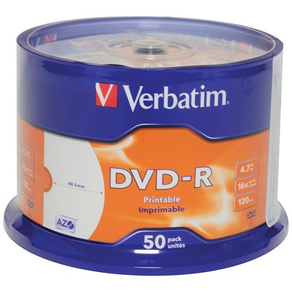 Dvd R Inkjet Verbatim DVD-R Inkjet-Printable AZO Writable Blank DVDs, Spindle, 4.7gb ...