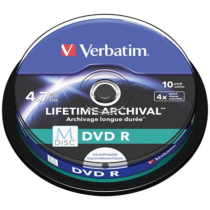 Verbatim M-Disc DVD R 4.7 GB 4x Printable Spindle (Pack of 10)