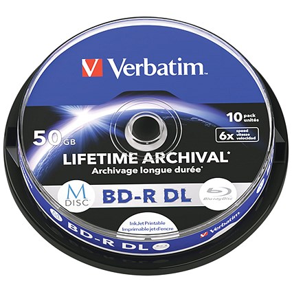 Verbatim BD-R DL M-Disc Inkjet-Printable Writable Blank Blu-ray DVDs ...