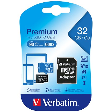 Verbatim Premium Micro SDHC Memory Card with Adapter, 32GB Verbatim Premium Micro SDHC Memory Card with Adapter, 32GB