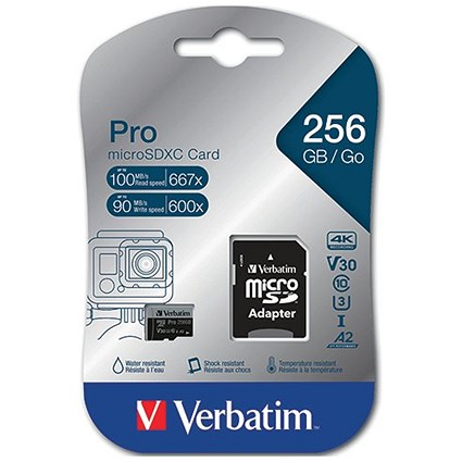Verbatim Pro U3 Micro SDXC Memory Card with SD Adapter, 256GB