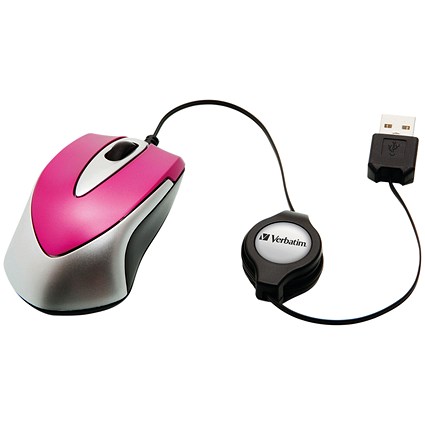 Verbatim Go Mini Travel Mouse, Wired, Pink