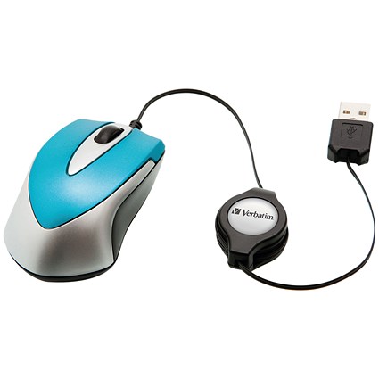 Verbatim Go Mini Travel Mouse, Wired, Blue