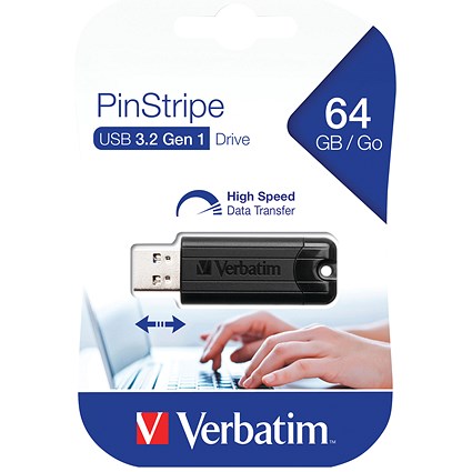 Verbatim Pinstripe USB 3.0 Flash Drive, 64GB Verbatim Pinstripe USB 3.0 Flash Drive, 64GB
