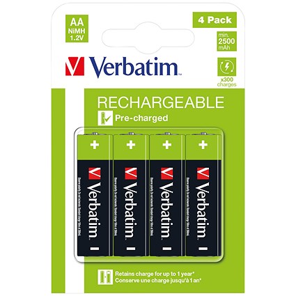 Verbatim AA Rechargeable Batteries, Pack of 4 Verbatim AA Rechargeable Batteries, Pack of 4