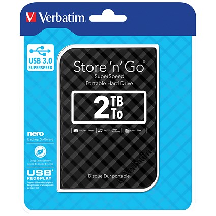 Verbatim Store 'n' Go USB 3.0 Portable Hard Drive, 2TB, Black Chequers Verbatim Store 'n' Go USB 3.0 Portable Hard Drive, 2TB, Black Chequers