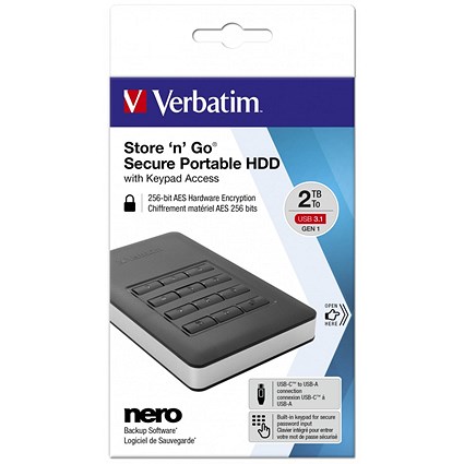 Verbatim Store 'n' Go Encrypted USB 3.0 Portable Hard Drive, 2TB