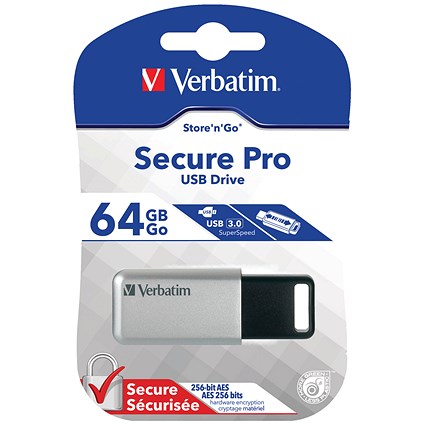 Verbatim Secure Pro USB 3.0 Flash Drive, 64GB