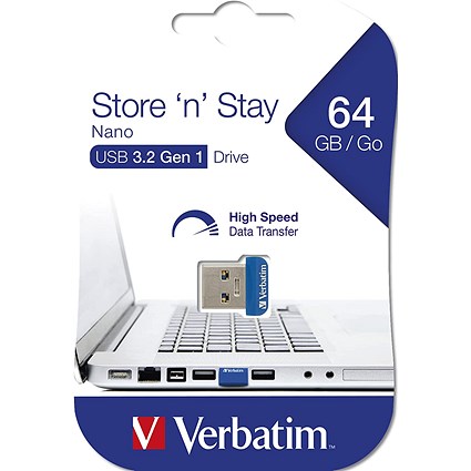 Verbatim Store 'n' Stay Nano USB 3.0 Flash Drive, 64Gb Verbatim Store 'n' Stay Nano USB 3.0 Flash Drive, 64Gb