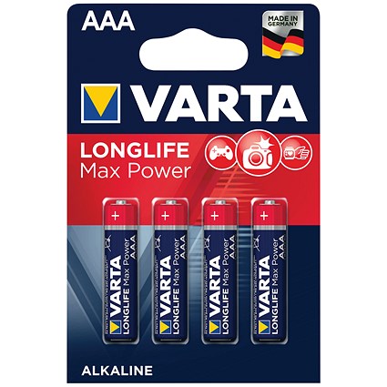 Varta Longlife Max Power AAA Alkaline Batteries, Pack of 4