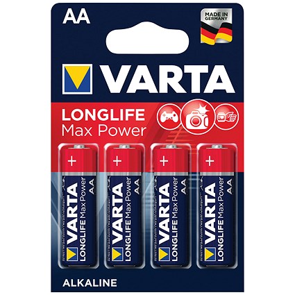 Varta Longlife Max Power AA Alkaline Batteries, Pack of 4 Varta Longlife Max Power AA Alkaline Batteries, Pack of 4