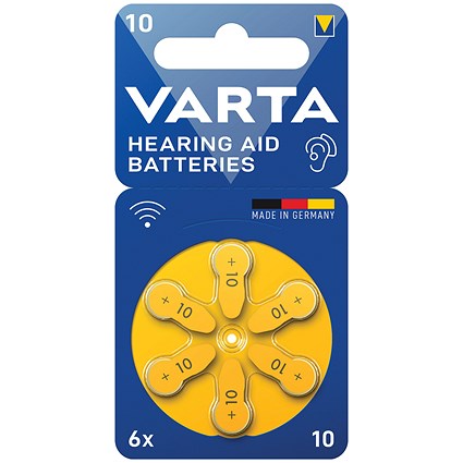 Varta Size 10 Hearing Aid Batteries, Pack of 6