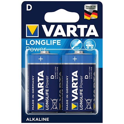 Varta Longlife Power D Alkaline Batteries, Pack of 2