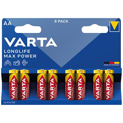 Varta Longlife Max Power AA Alkaline Batteries, Pack of 8 Varta Longlife Max Power AA Alkaline Batteries, Pack of 8