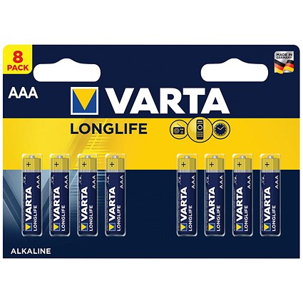 Varta Longlife AAA Alkaline Batteries, Pack of 8