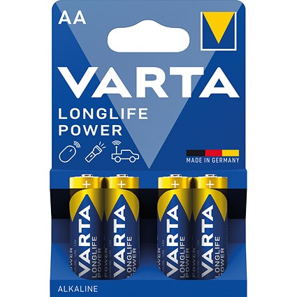 Varta Longlife Power AA Alkaline Batteries, Pack of 4 Varta Longlife Power AA Alkaline Batteries, Pack of 4