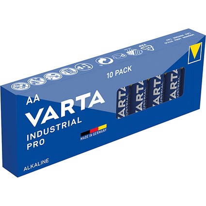 Varta Industrial Pro AA Alkaline Batteries, Pack of 10 Varta Industrial Pro AA Alkaline Batteries, Pack of 10
