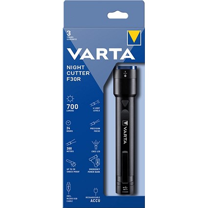 Varta Night Cutter F30R Rechargeable Torch and Powerbank