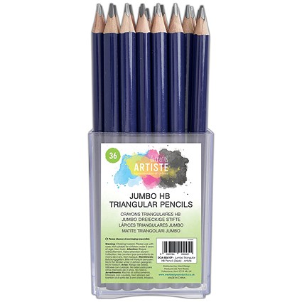 Artiste Jumbo Triangular HB Pencil Tub, Charcoal, Pack of 36
