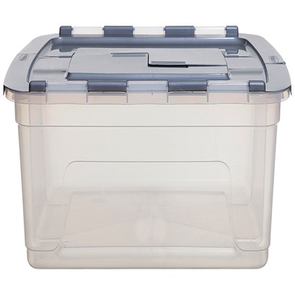 Whitefurze Tote Box 45 Litre Clear with Silver Lid