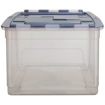 Whitefurze Tote Box 55 Litre Clear with Silver Lid