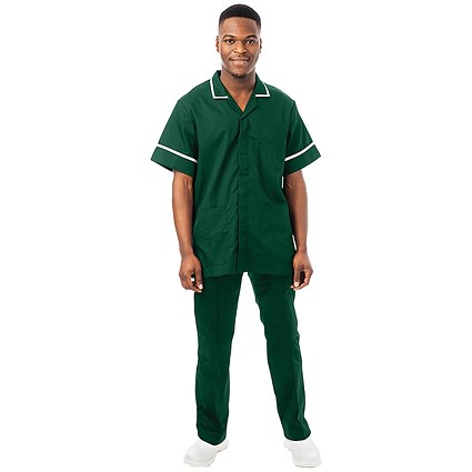 Work in Style Philz Male Healthcare Tunic, Bottle Green with White Trim, Size 52 Inch