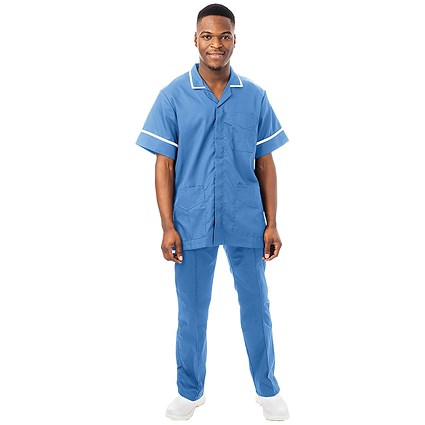 Work in Style Philz Male Healthcare Tunic, Hospital Blue with White Trim, Size 42 Inch