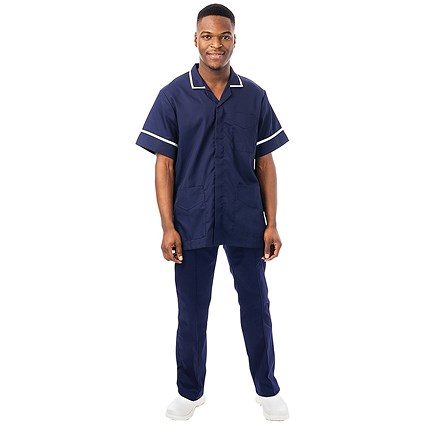 Work in Style Philz Male Healthcare Tunic, Navy with White Trim, Size 48 Inch
