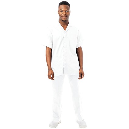 Work in Style Philz Male Healthcare Tunic, White with White Trim, Size 42 Inch