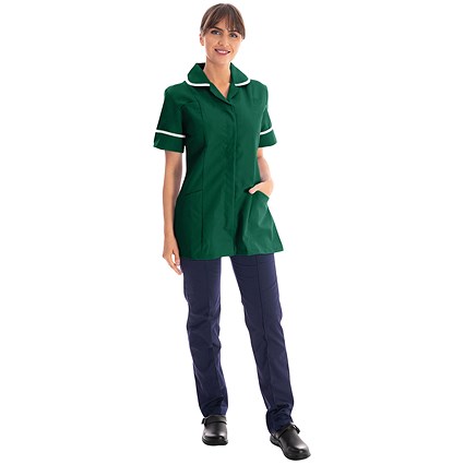Work in Style Female Nursing Tunic, Bottle Green with White Trim, 40 Inch