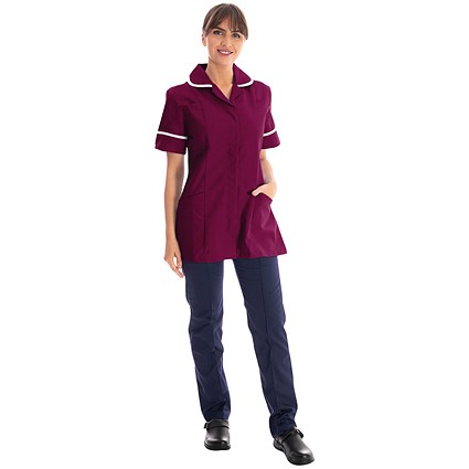 Work in Style Female Nursing Tunic, Maroon with White Trim, 40 Inch
