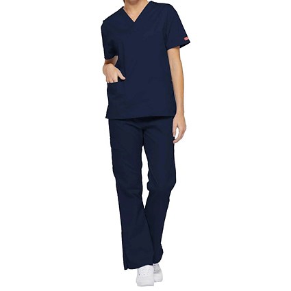 Dickies Signature V-neck Scrub Top, Navy Blue, 2XL
