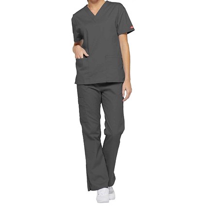 Dickies Signature V-neck Scrub Top, Pewter Grey, Large