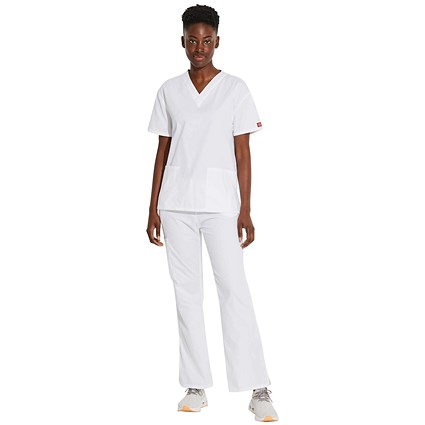 Dickies Signature V-neck Scrub Top, White, Large