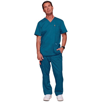 Cherokee Revolution WW670 V Neck Scrub Top, Caribbean Blue, Size Large