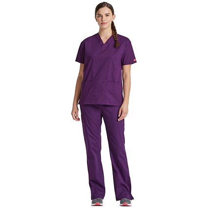 Dickies Signature V-neck Scrub Top, Eggplant Purple, 3XL