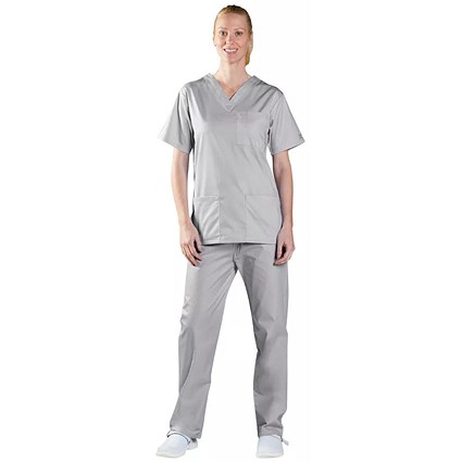 Key Scrubs Classics Professional Smart Scrub V-Neck Top, Pale Grey, Small