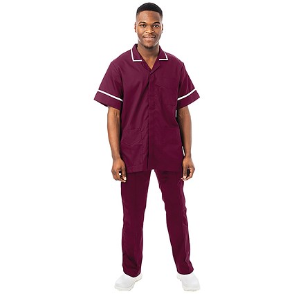 Work in Style Philz Male Healthcare Tunic, Maroon with White Trim, Size 52 Inch