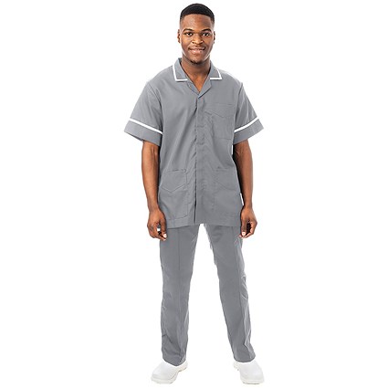 Work in Style Philz Male Healthcare Tunic, Storm Grey with White Trim, Size 40 Inch