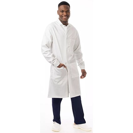Work in Style Flame Retardant Lab Coat, Unisex, White, Medium