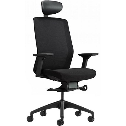 Bestuhl J1 Mesh Task Chair, Chrome Base, Headrest, Height Adjustable Arms, Black